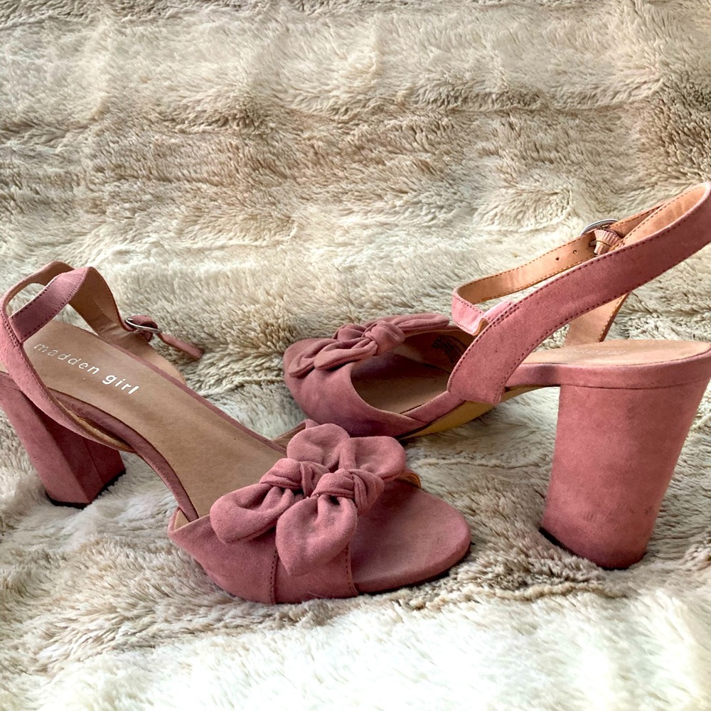 Pink Suede Bow Heels